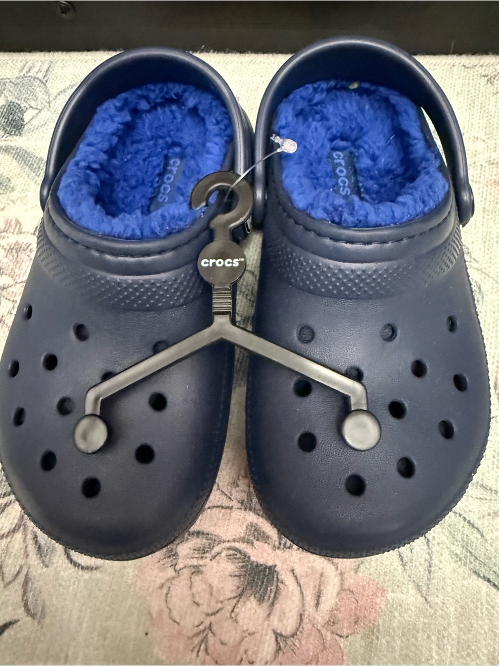 CROCS Kids Navy Blue Fuzzy-Lined Clog